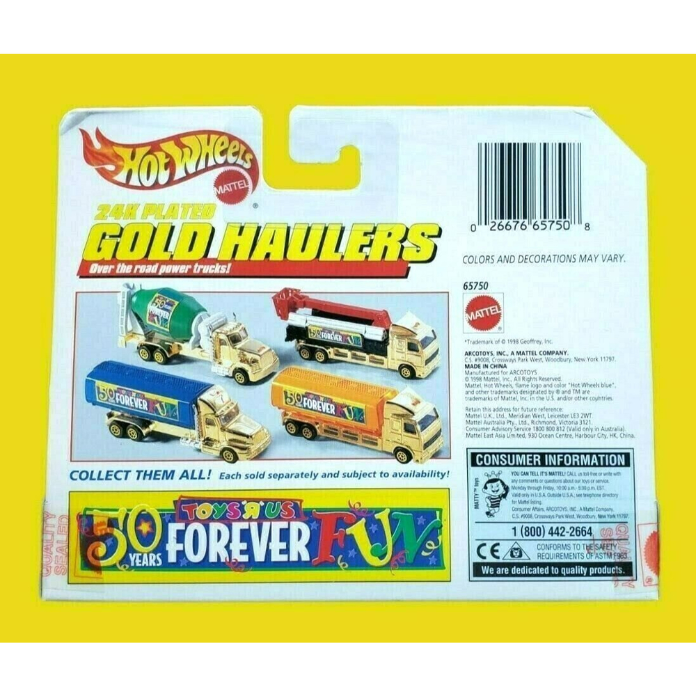 1998 Hot Wheels 24K Plated Gold Semi Truck Haulers Toys R Us 50 Years Forever - Picture 8 of 11